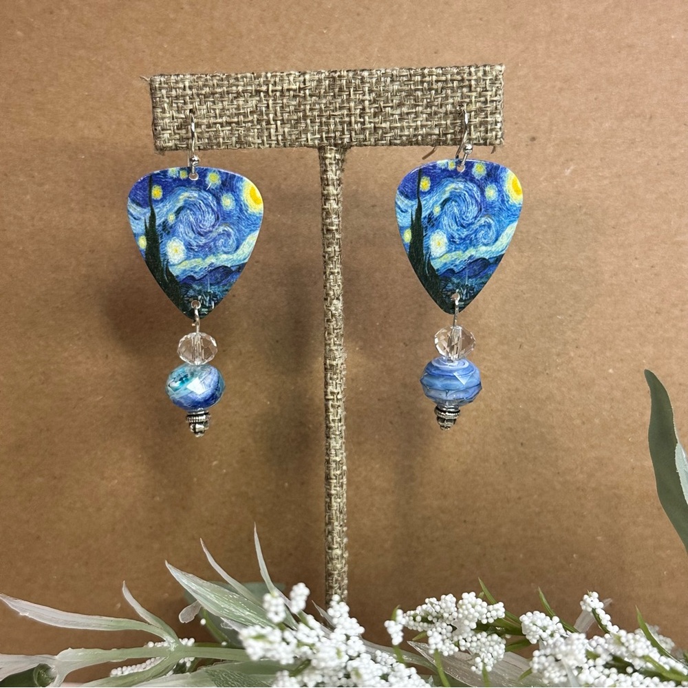 Guitar Pick Earrings - Starry Night